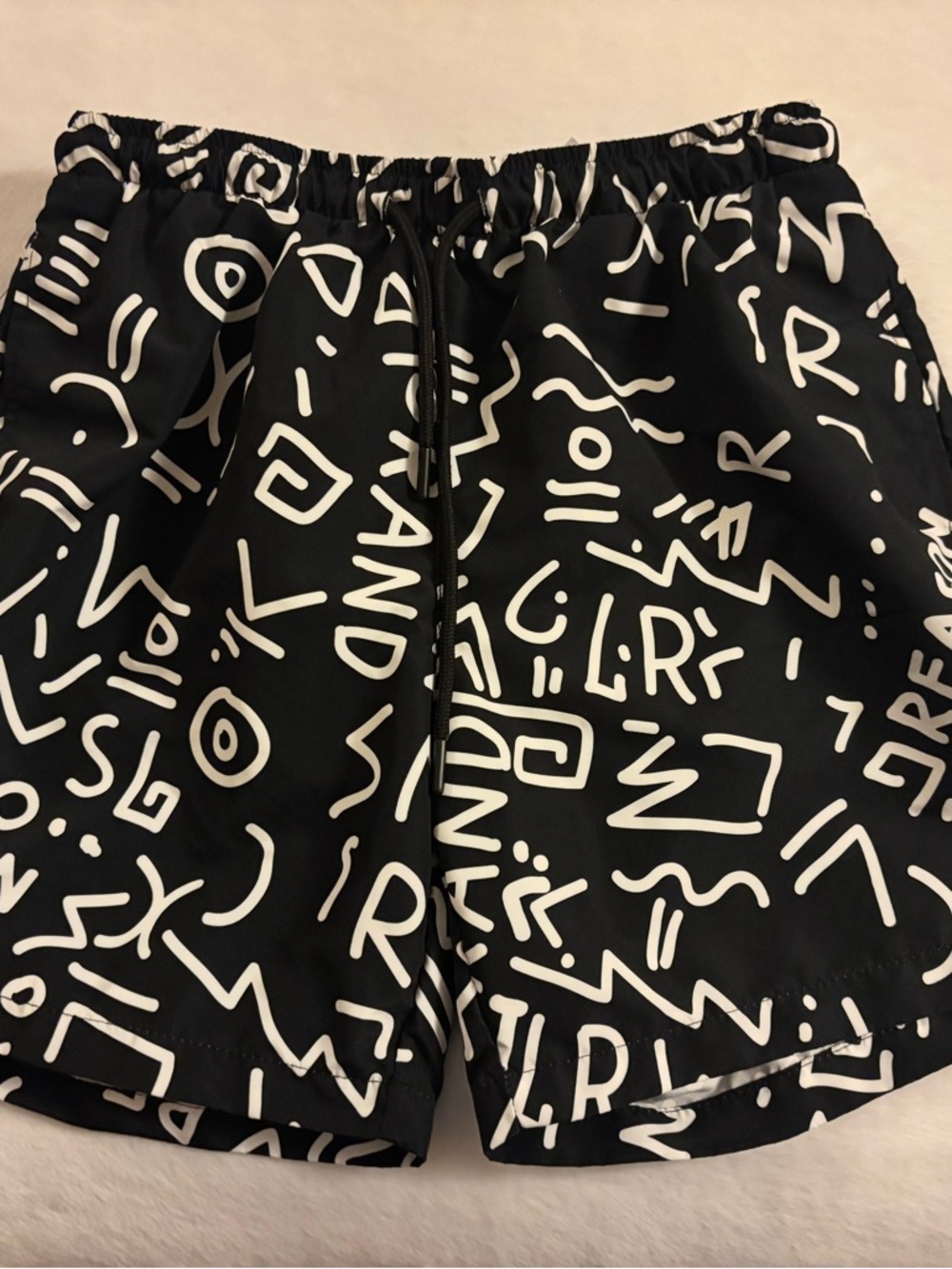 Reason Black and White Abstract Waistband Swim Trunks